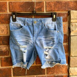Ripped Faded Stretch Jean Shorts 5/6